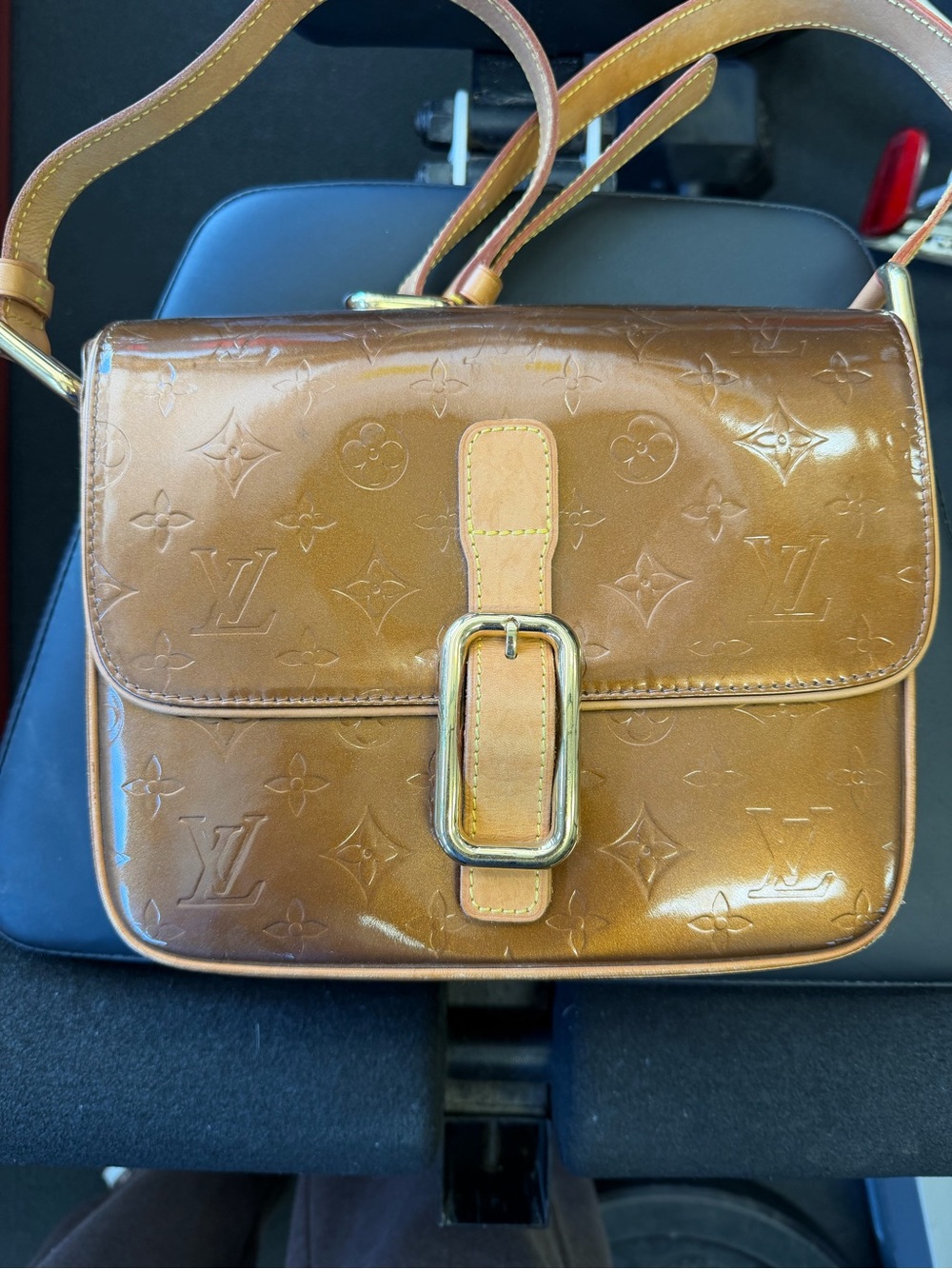 Louis Vuitton Brown Patent Vernis Monogram Crossbody Bag with Buckle